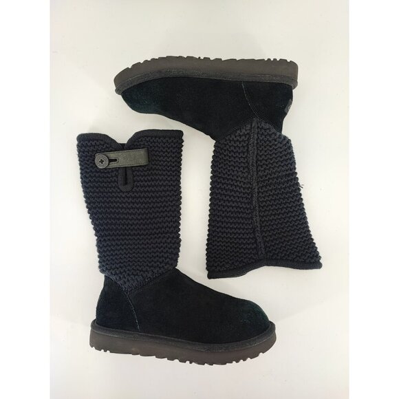 UGG Women's Australia Shaina Black Suede/Knit Boots Size 7 US - Picture 6 of 8